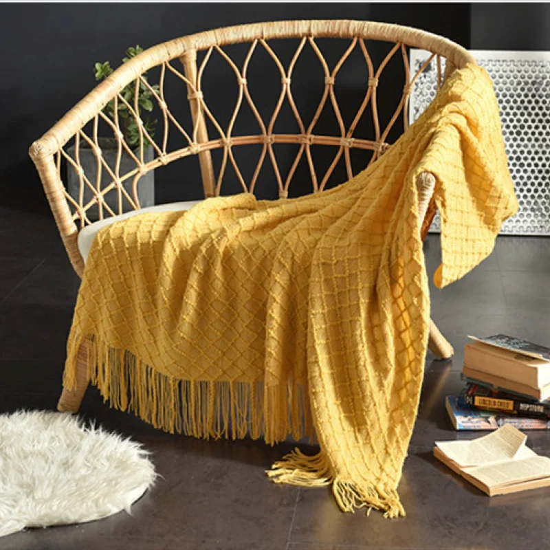 Mustard Yellow Textured Knit T - Boho Throw Blanket Fringe recension och pris