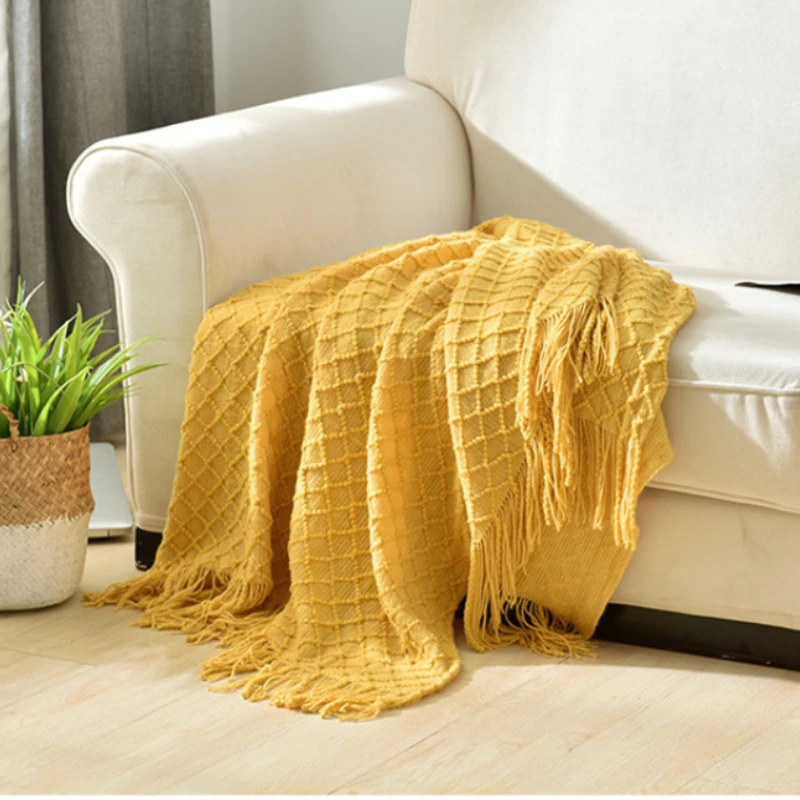 Mustard Yellow Textured Knit T - Boho Throw Blanket Fringe recension och pris
