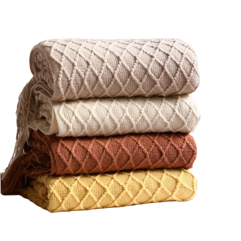 Textile City Diamond Knit Thro - Boho Throw Blanket Fringe recension och pris