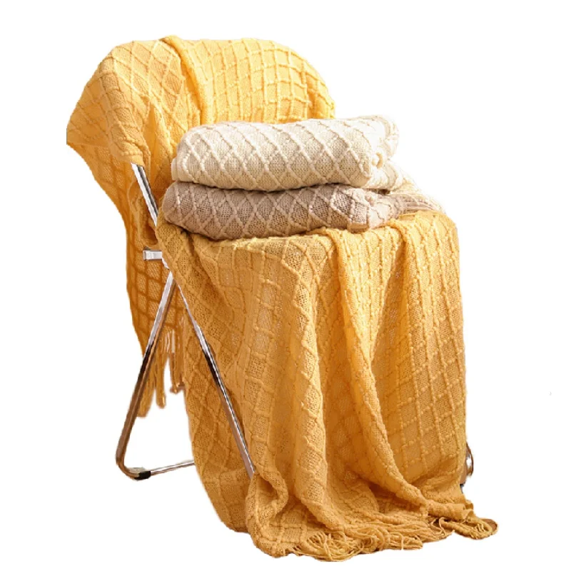 Textile City Diamond Knit Thro - Boho Throw Blanket Fringe recension och pris
