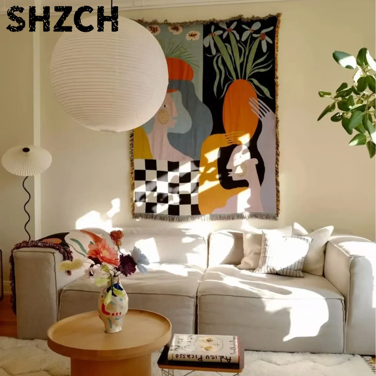 Modern Abstract Art Tapestry B - Boho Throw Blanket Fringe recension och pris