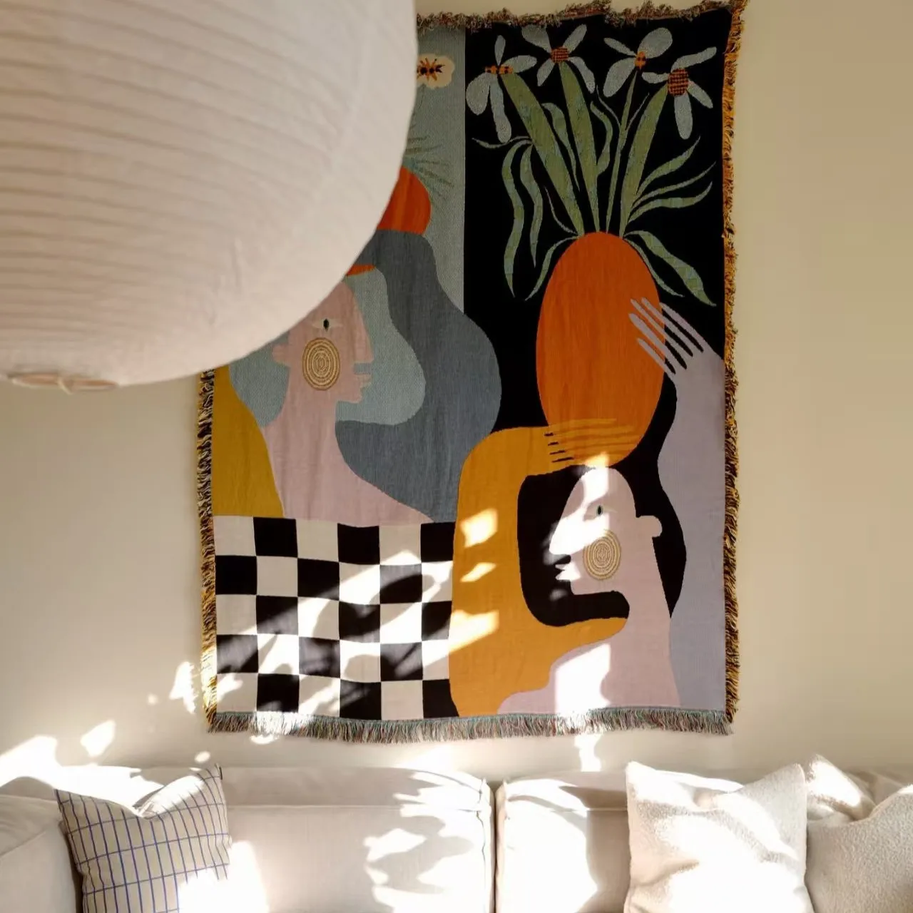 Modern Abstract Art Tapestry B - Boho Throw Blanket Fringe recension och pris